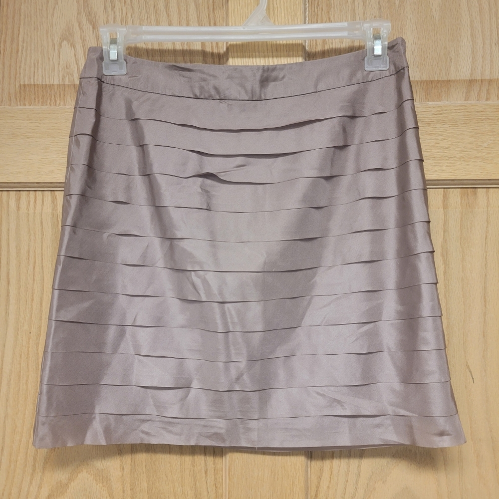 Ann Taylor Loft Silk Mini Skirt Womens Size 6 Ruffle Lined Raw Edge Blush Pink